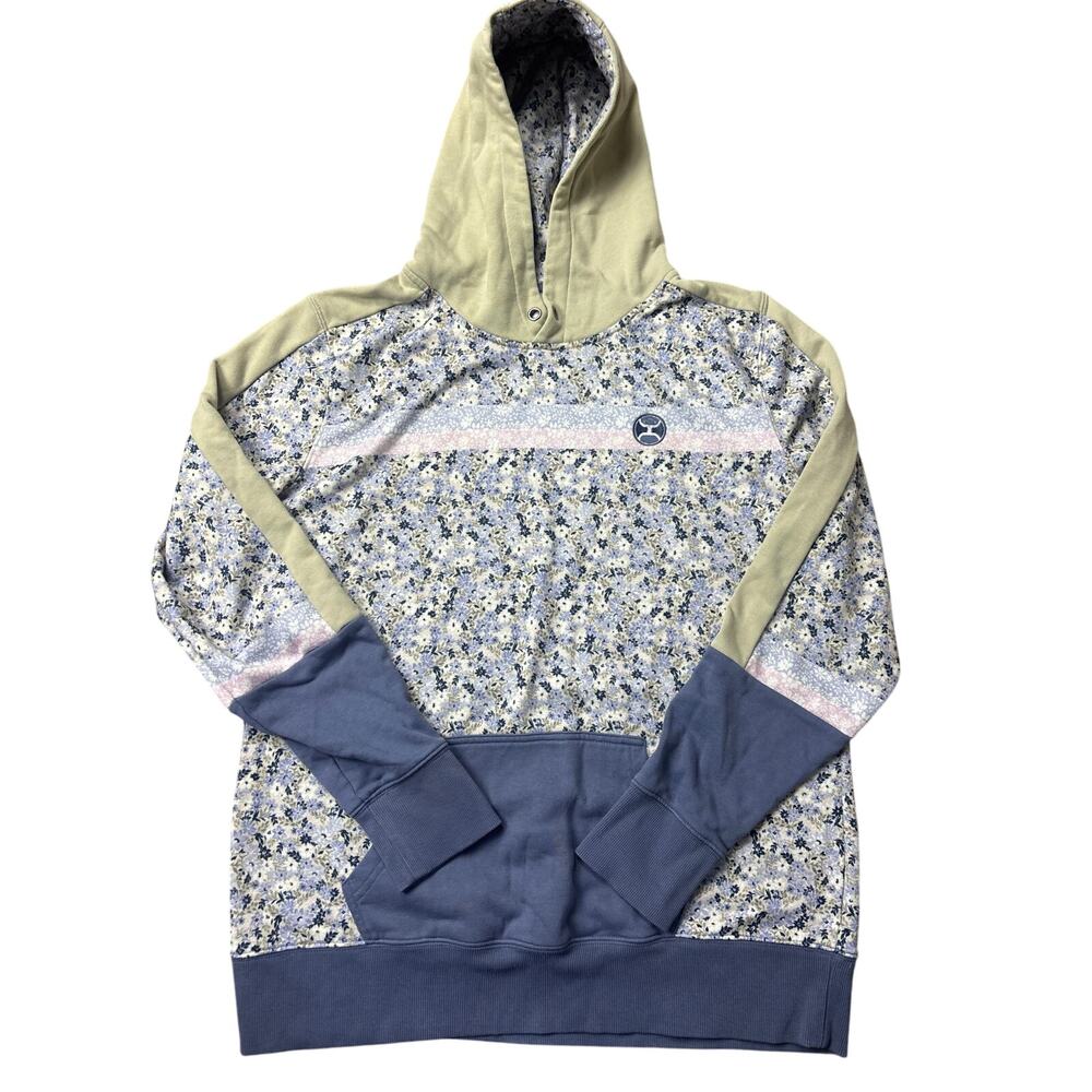 Hooey Women’s Hoodie Large Floral Colorblock Pullover Kangaroo Pocket Western